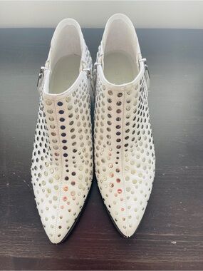 White Studded Pointed Toe Women's Ankle Boots
